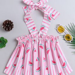 The Magic Wand Cotton Sleeveless Striped & Watermelons Printed Top - Pink-picture-43