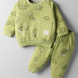 Zero Interlock Knit Full Sleeves Co-Ord Night Suit with Space Ship Print - Green-picture-18