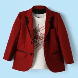 Robo Fry Cotton Woven Full Sleeves Solid Colour Blazer with T-Shirt -Maroon-picture-11