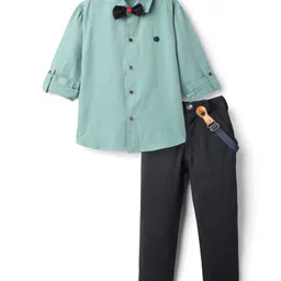 Radutu Full Sleeves Solid Shirt Pant With Bow & Suspender Set - Green & Navy Blue-picture-18