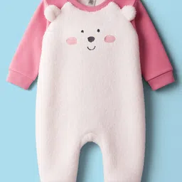 ToffyHouse Fleece Woven Full Raglan Sleeves Romper With Animal Embroidery & Applique - Pink & White-picture-10