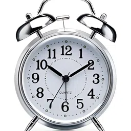 basics IND Silver & White Round Shaped Vintage Analogue Alarm Clock-picture-16