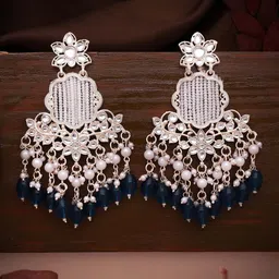 MEIRA JEWELLERY Silver Plated Artificial Stones Studded And Beaded Floral Drop Earrings-picture-28
