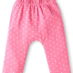 Babyhug Cotton Knit Full Length Diaper Leggings with Floral Print & Polka Dots Pack of 3 - Pink Brown & Lavender image 2