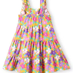 Babyhug Single Jersey Knit Frill Sleeves Frock with Floral Print - Pink Purple & Mustard image 2