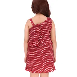 Cutecumber Georgette Sleeveless Polka Dots Printed Butterfly Applique Detailed Dress With Bag - Maroon image 3