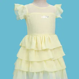 Enfance Cap Sleeves Brand Name Foil Printed Layered Knee Length Dress - Lemon image 2