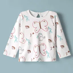 kookie kids india Kookie Kids Single Jersey Knit Full Sleeves T-Shirts With Butterfly & Floral Prints Pack of 3 - Red & Pink image 2