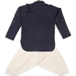 Vastramay Full Sleeves Pathani Kurta With Dhoti - Navy Blue image 4