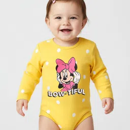 Babyhug Disney Interlock Knit Full Sleeves Onesies with Minnie Mouse Graphics Pack of 3 - Navy Blue Red & Yellow image 3