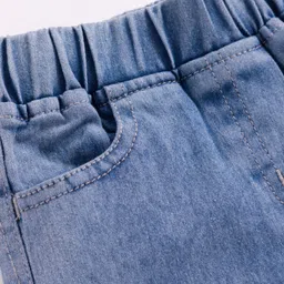 kookie kids india Kookie Kids Solid Denim Shorts With Elasticated Waist & Pockets - Light Blue image 3