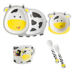 YAMAMA Lovely Cow Shape Bamboo Multi Piece Feeding Set Pack of 5   Color May Vary image 4