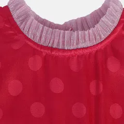 MINI KLUB Full Sleeves Polka Dots Foil Printed Wings Applique Detailed Dress With Bloomer - Red image 5