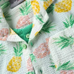 Dapper Dudes Half Sleeves Pineapple Printed & Textured Shirt With Attached Tee - Green image 4