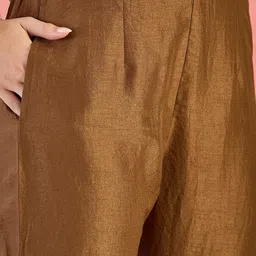 Sangria Floral Yoke Design Round Neck Thread Work A-Line Kurta With Trousers & Dupatta image 3