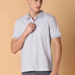 V-Mart Men Geometric Printed Polo Collar Cotton T-shirt-image-31
