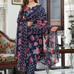 HERE&NOW Women Pure Cotton Printed Kurta Sets With Dupatta-picture-35