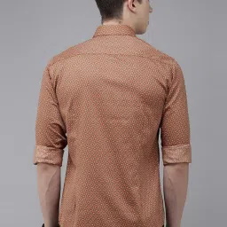 V Dot Brown Cotton Slim Fit Printed Shirt image 2
