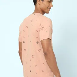 Ajile by Pantaloons Peach Cotton Slim Fit Printed Lounge T-Shirt image 2