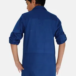 Kiddopanti Kids Navy Solid Full Sleeves Pathani Kurta image 2
