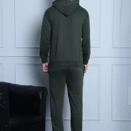 Vimal Jonney Olive Regular Fit Printed Hooded Sweatshirt & Trackpants Set image 2
