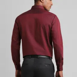 Peter England Elite Maroon Cotton Regular Fit Self Pattern Shirt image 2