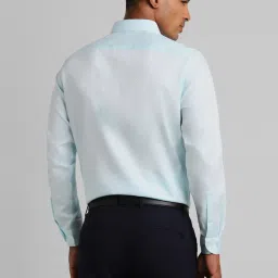 Peter England Elite Blue Cotton Regular Fit Self Pattern Shirt image 2