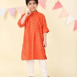 Fabindia Boys Orange Viscose Blend Hand Block Printed Long Kurta-image-26