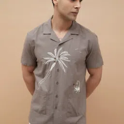 Code By Lifestyle Brown Regular Fit Embroidered Shirt image 1