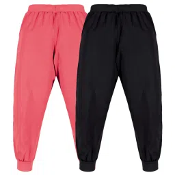 Kiddopanti Kids Jet Black & Coral Solid Trackpants (Pack Of 2) image 2