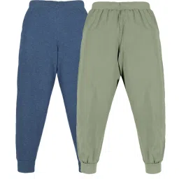 Kiddopanti Boys Sage Green & Blue Solid Trackpants (Pack Of 2) image 2