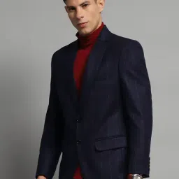 Monte Carlo Navy Blue Pure Wool Regular Fit Checks Blazer image 4