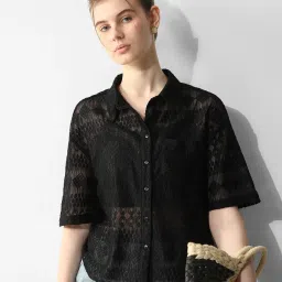 Only Black Self Design Shirt image 1