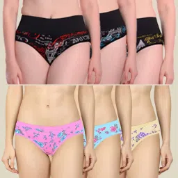 AROUSY Pink & Blue Printed Bikini Panties - Pack Of 6 image 1