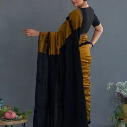 Suta Mustard & Black Plain Saree Without Blouse image 2