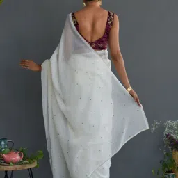 Suta White Cotton Embellished Saree Without Blouse image 2