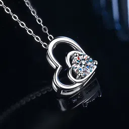 MYKI Silver-Plated Cubic Zirconia Contemporary Pendant with Chain image 1