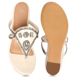 W Women's Cream Thong Wedges image 2