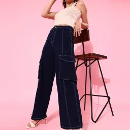 DOLCE CRUDO Blue Flared Fit High Rise Jeans image 4