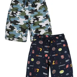 Plum Tree Kids Green & Blue Cotton Printed Shorts (Pack of 2) image 1