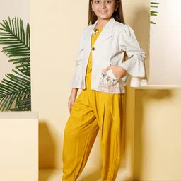 Peppermint Boho Boutique Girls Sleeveless Pure Cotton Top With Dhoti Pants & Jacket image 4