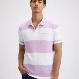 Pepe Jeans Purple & White Cotton Regular Fit Striped Polo T-Shirt image 1