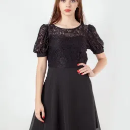 Zink London Black Lace Work A-Line Dress-picture-32