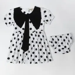 Bella Moda Kids White & Black Printed Fit & Flare Dress with Bloomers-picture-33