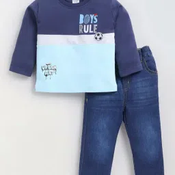 Dollar Kids Blue Printed Full Sleeves T-Shirt with Jeans-picture-11