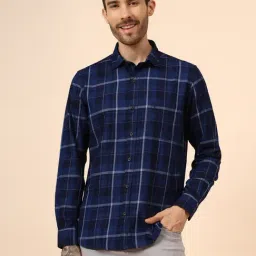 Cantabil Navy Blue Cotton Regular Fit Checks Shirt-image-55