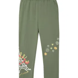 Elle Kids Olive Green Cotton Printed Leggings-image-21