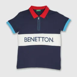 United Colors of Benetton Kids Navy Cotton Logo Print Polo T-Shirt-picture-35