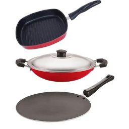 Nirlon Red Aluminium Superior Quality Cookware Set of 3-picture-22