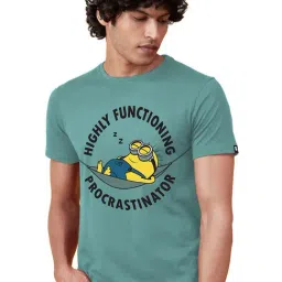 The Souled Store Green Cotton Regular Fit Printed T-Shirt-image-24